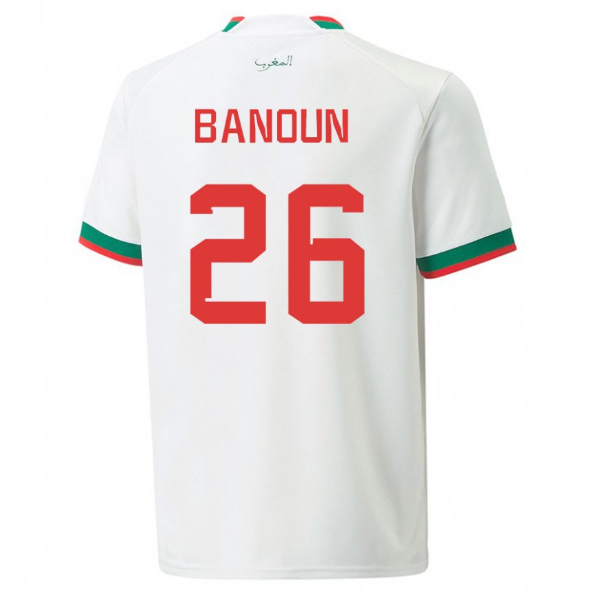 Hombre Camiseta Marruecos Badr Banoun #26 Blanco 2ª Equipación 22-24 La Camisa Perú