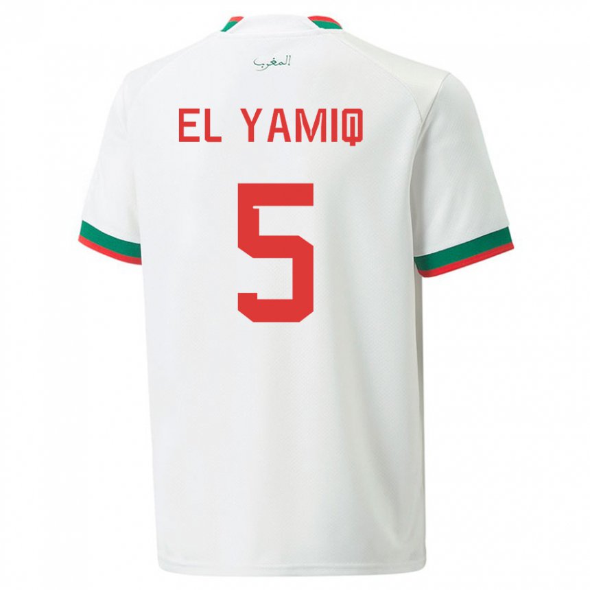 Hombre Camiseta Marruecos Jawad El Yamiq #5 Blanco 2ª Equipación 22-24 La Camisa Perú