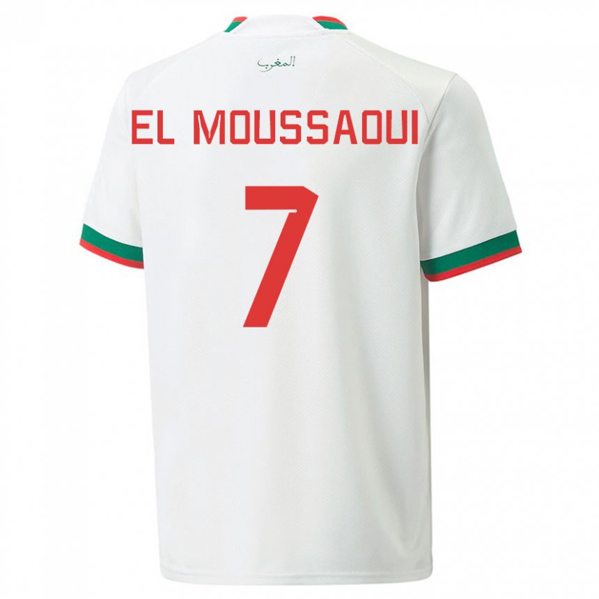 Hombre Camiseta Marruecos Hamza El Moussaoui #7 Blanco 2ª Equipación 22-24 La Camisa Perú