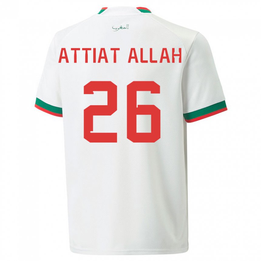 Hombre Camiseta Marruecos Yahia Attiat-allah #26 Blanco 2ª Equipación 22-24 La Camisa Perú