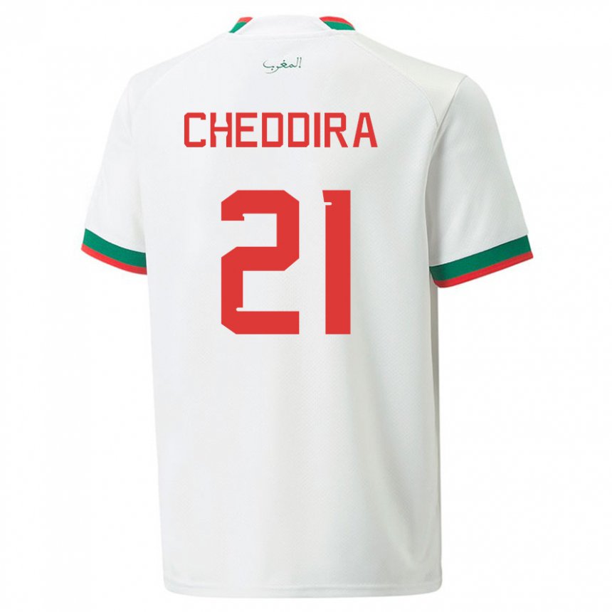 Hombre Camiseta Marruecos Walid Cheddira #21 Blanco 2ª Equipación 22-24 La Camisa Perú