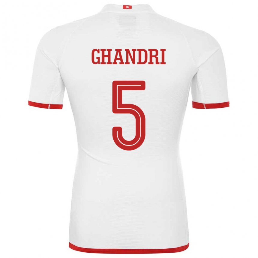 Hombre Camiseta Túnez Nader Ghandri #5 Blanco 2ª Equipación 22-24 La Camisa Perú