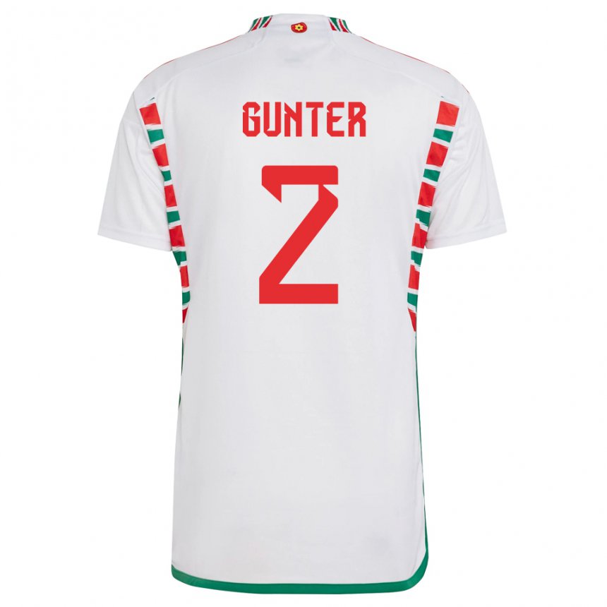 Hombre Camiseta Gales Chris Gunter #2 Blanco 2ª Equipación 22-24 La Camisa Perú