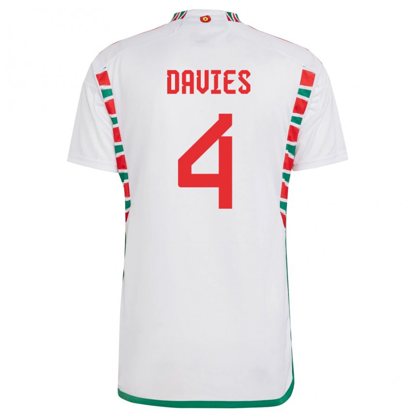 Hombre Camiseta Gales Ben Davies #4 Blanco 2ª Equipación 22-24 La Camisa Perú