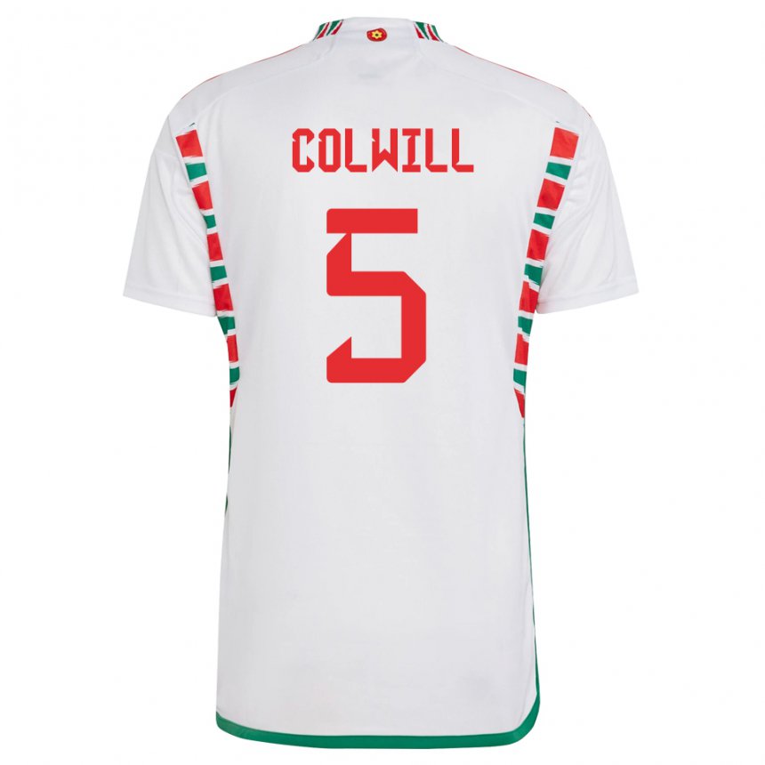 Hombre Camiseta Gales Rubin Colwill #5 Blanco 2ª Equipación 22-24 La Camisa Perú