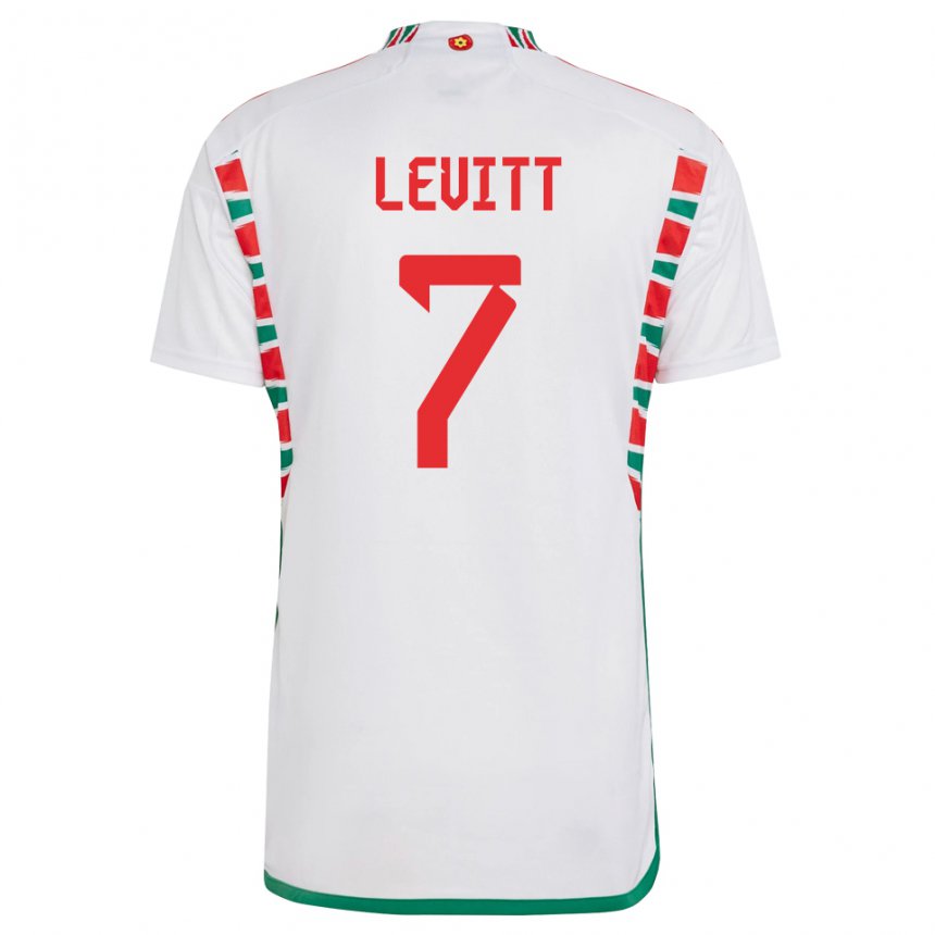 Hombre Camiseta Gales Dylan Levitt #7 Blanco 2ª Equipación 22-24 La Camisa Perú