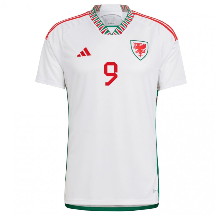 Hombre Camiseta Gales Brennan Johnson #9 Blanco 2ª Equipación 22-24 La Camisa Perú