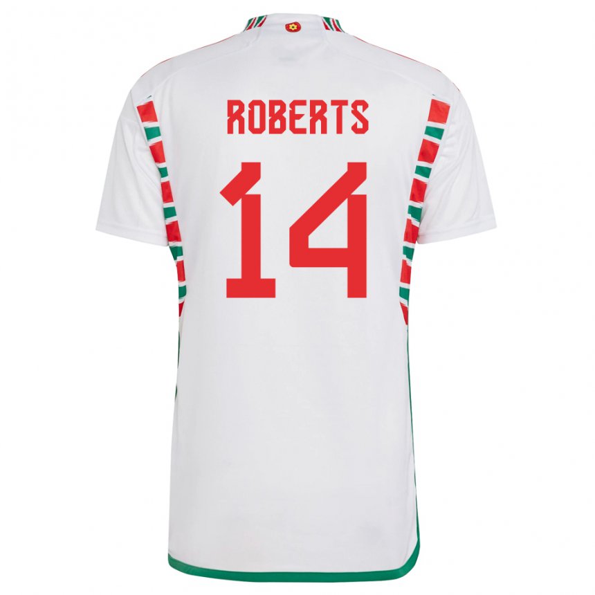 Hombre Camiseta Gales Connor Roberts #14 Blanco 2ª Equipación 22-24 La Camisa Perú