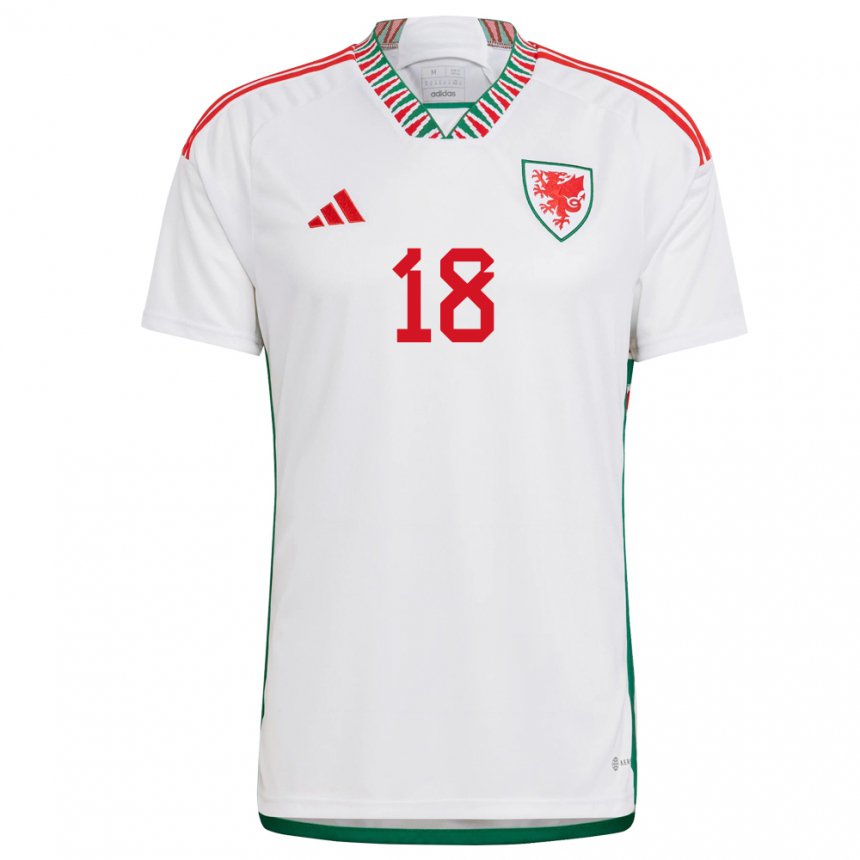 Hombre Camiseta Gales Jonathan Williams #18 Blanco 2ª Equipación 22-24 La Camisa Perú