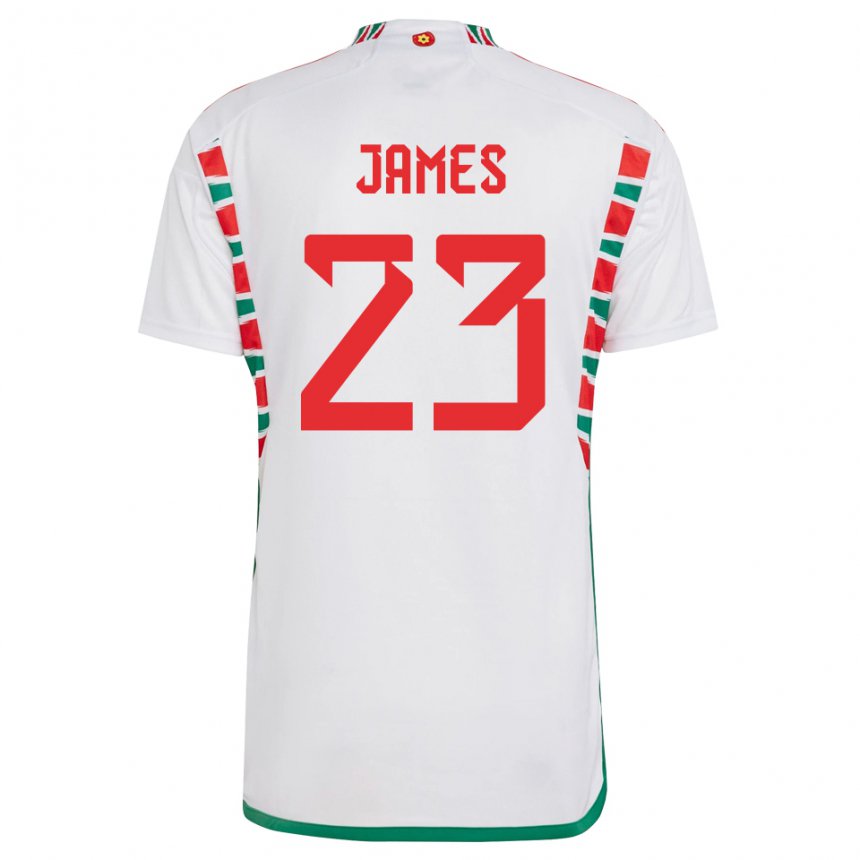 Hombre Camiseta Gales Jordan James #23 Blanco 2ª Equipación 22-24 La Camisa Perú