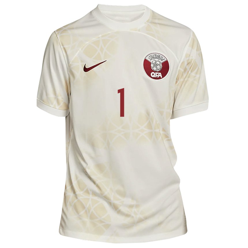 Hombre Camiseta Catar Saad Al Sheeb #1 Beis Dorado 2ª Equipación 22-24 La Camisa Perú