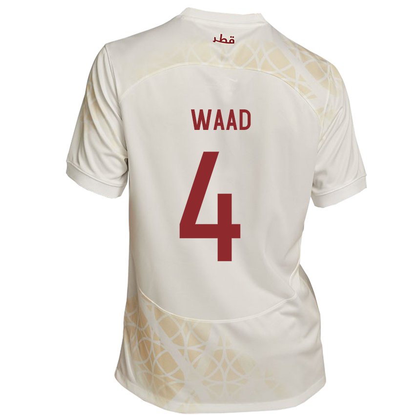 Hombre Camiseta Catar Mohammed Waad #4 Beis Dorado 2ª Equipación 22-24 La Camisa Perú