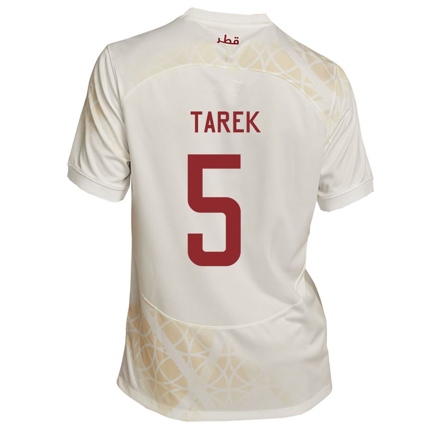 Hombre Camiseta Catar Tarek Salman #5 Beis Dorado 2ª Equipación 22-24 La Camisa Perú