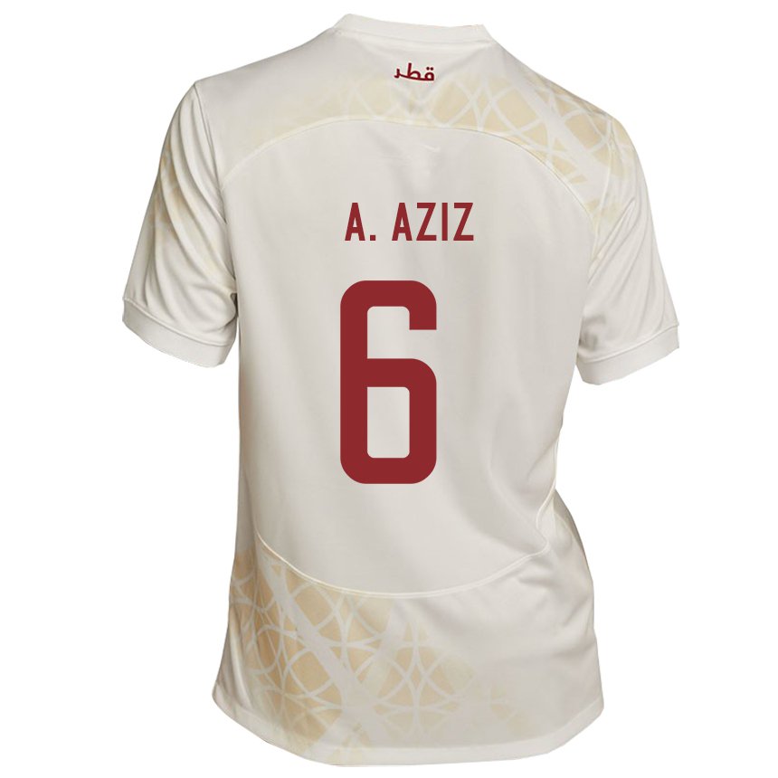 Hombre Camiseta Catar Abdulaziz Hatem #6 Beis Dorado 2ª Equipación 22-24 La Camisa Perú