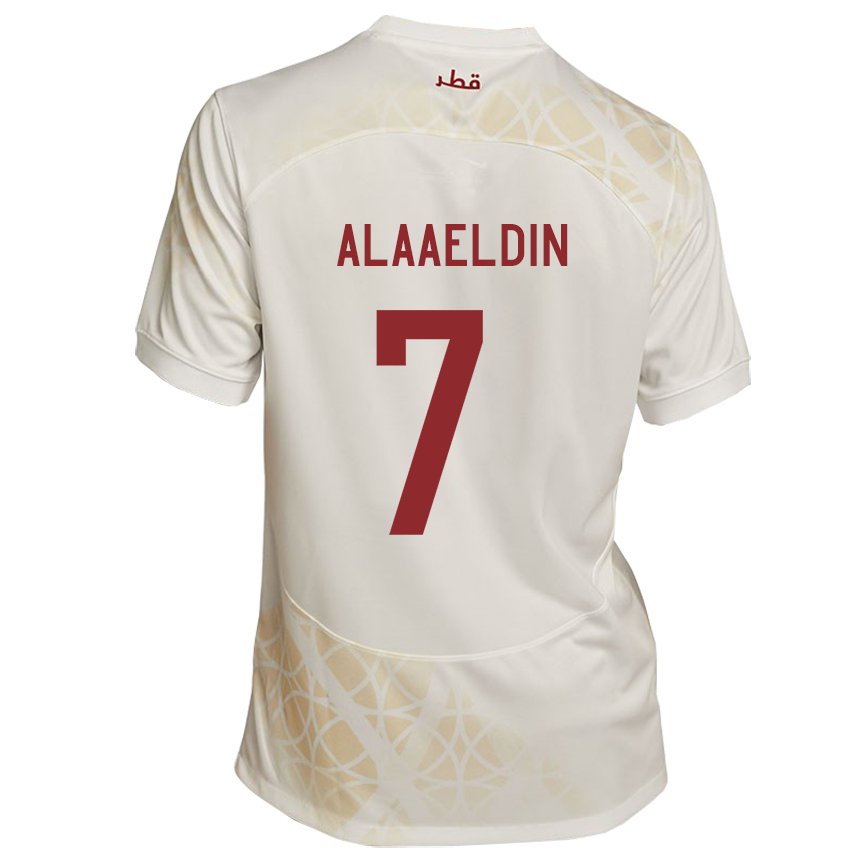 Hombre Camiseta Catar Ahmed Alaaeldin #7 Beis Dorado 2ª Equipación 22-24 La Camisa Perú