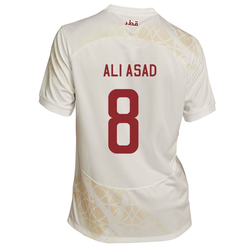 Hombre Camiseta Catar Ali Asad #8 Beis Dorado 2ª Equipación 22-24 La Camisa Perú