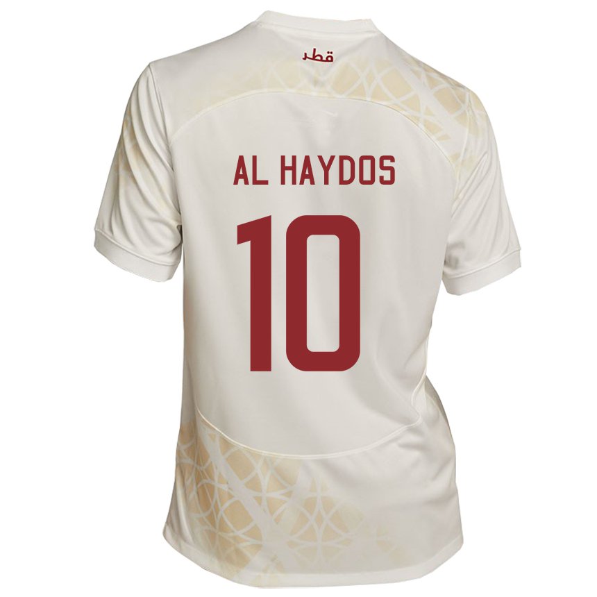 Hombre Camiseta Catar Hasan Al Haydos #10 Beis Dorado 2ª Equipación 22-24 La Camisa Perú