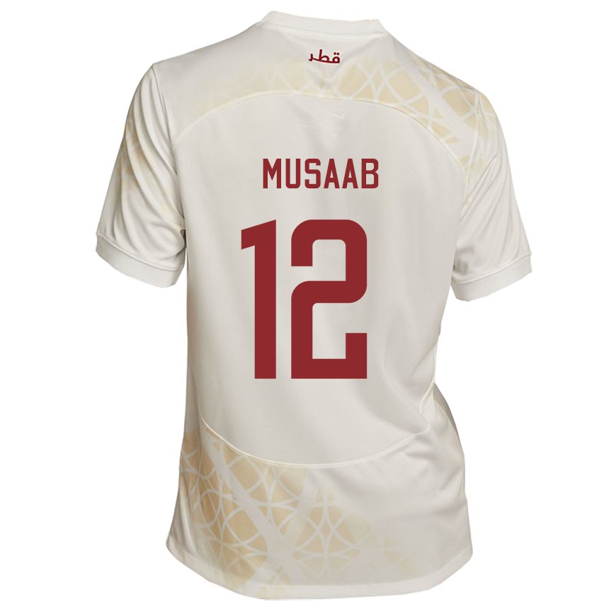 Hombre Camiseta Catar Musaab Khidir #12 Beis Dorado 2ª Equipación 22-24 La Camisa Perú