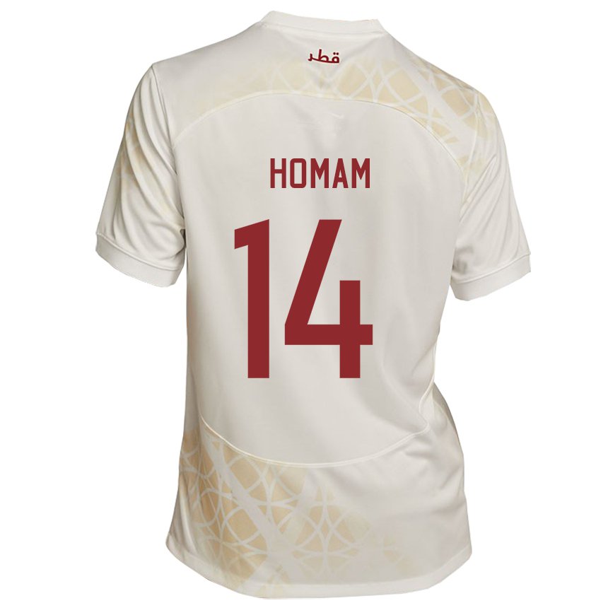 Hombre Camiseta Catar Homam Ahmed #14 Beis Dorado 2ª Equipación 22-24 La Camisa Perú