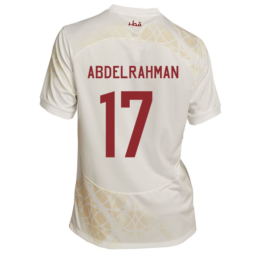 Hombre Camiseta Catar Abdelrahman Fahmi Moustafa #17 Beis Dorado 2ª Equipación 22-24 La Camisa Perú