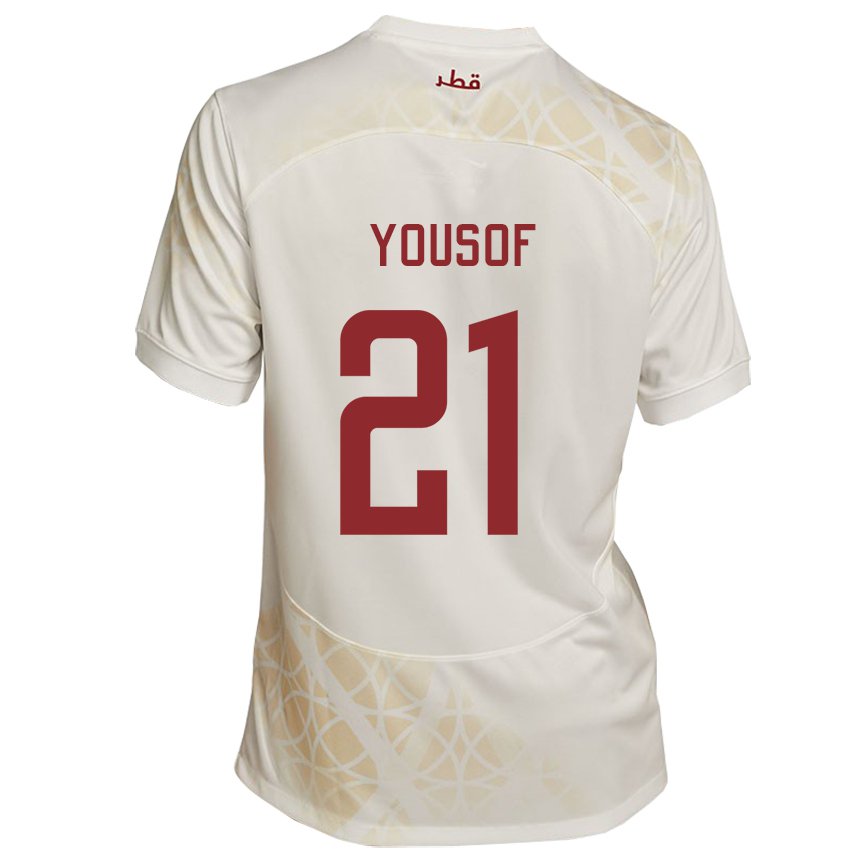 Hombre Camiseta Catar Yousof Hassan #21 Beis Dorado 2ª Equipación 22-24 La Camisa Perú