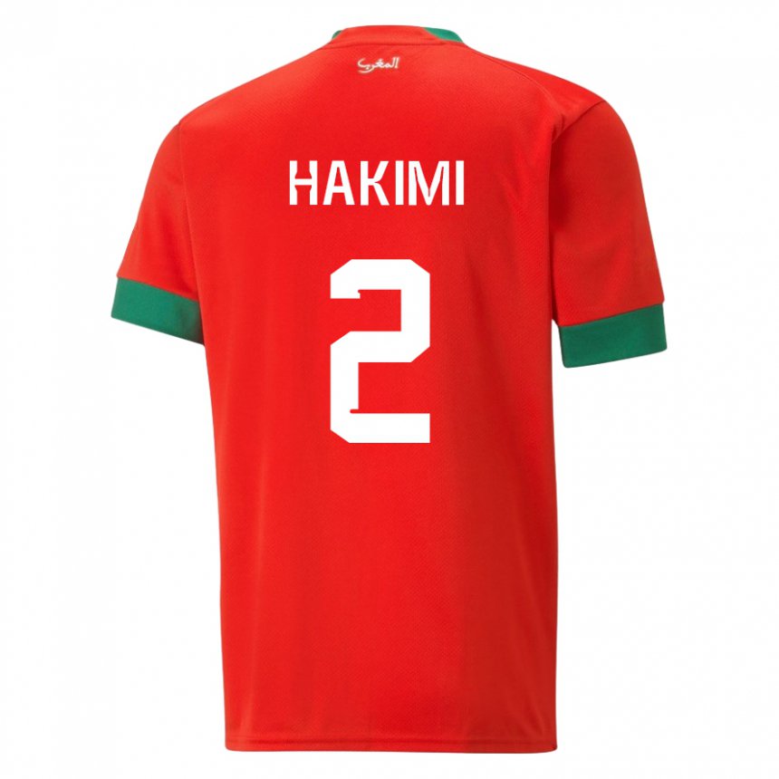 Mujer Camiseta Marruecos Achraf Hakimi #2 Rojo 1ª Equipación 22-24 La Camisa Perú