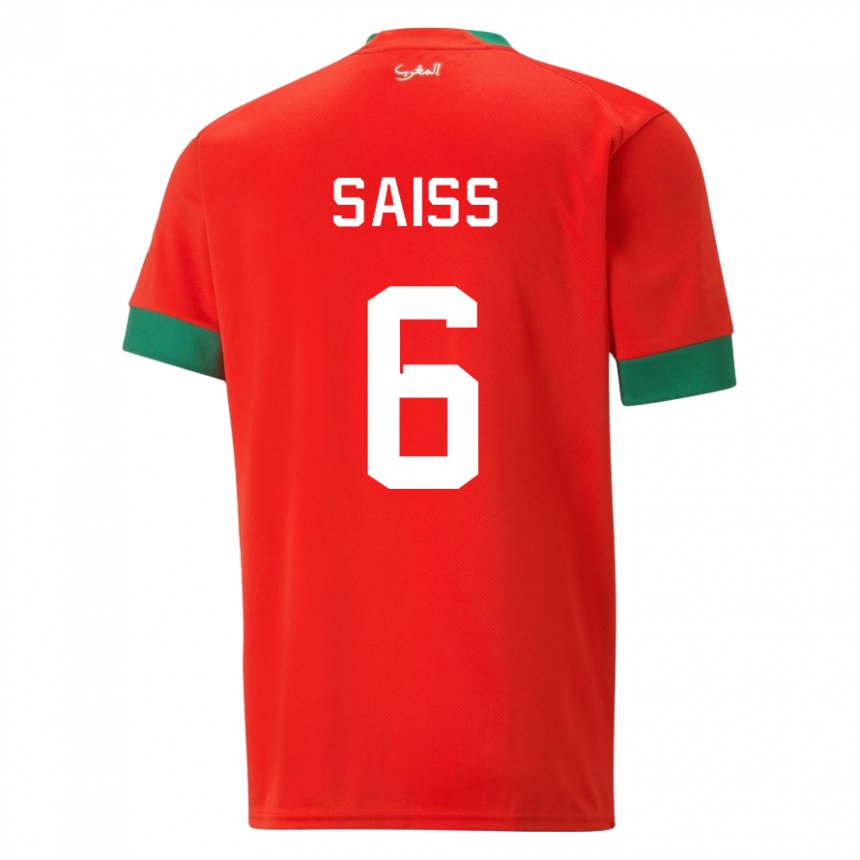Mujer Camiseta Marruecos Romain Saiss #6 Rojo 1ª Equipación 22-24 La Camisa Perú