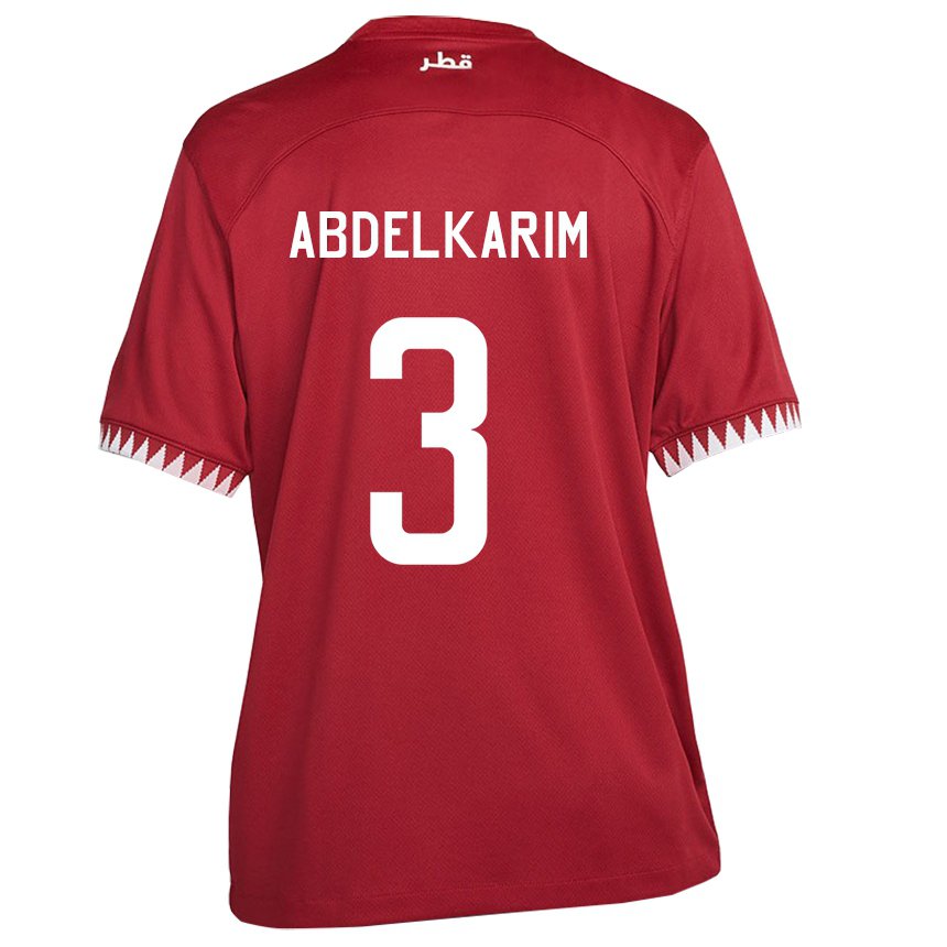 Mujer Camiseta Catar Abdelkarim Hassan #3 Granate 1ª Equipación 22-24 La Camisa Perú