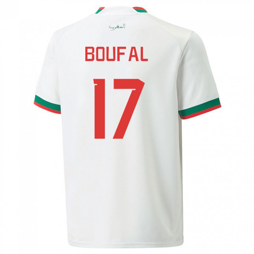 Mujer Camiseta Marruecos Sofiane Boufal #17 Blanco 2ª Equipación 22-24 La Camisa Perú