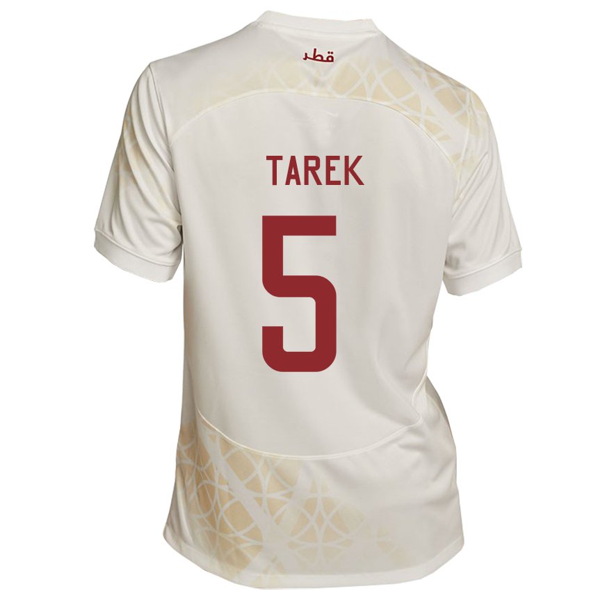 Mujer Camiseta Catar Tarek Salman #5 Beis Dorado 2ª Equipación 22-24 La Camisa Perú