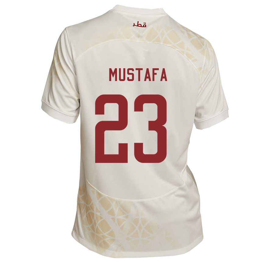Mujer Camiseta Catar Mustafa Mashaal #23 Beis Dorado 2ª Equipación 22-24 La Camisa Perú