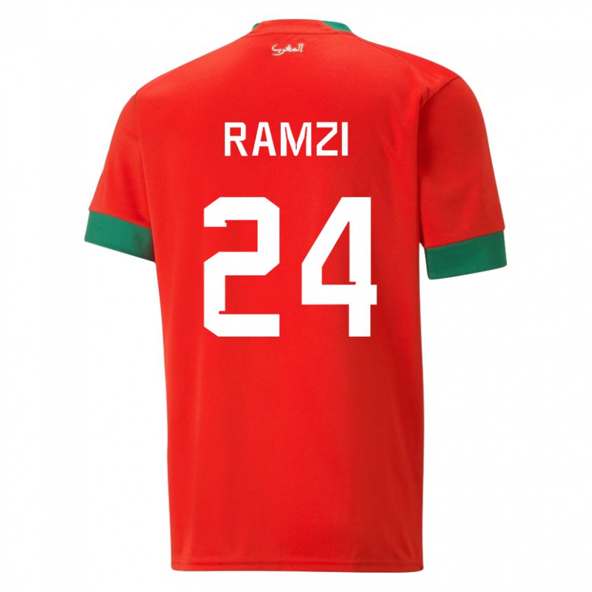 Niño Camiseta Marruecos Achraf Ramzi #24 Rojo 1ª Equipación 22-24 La Camisa Perú