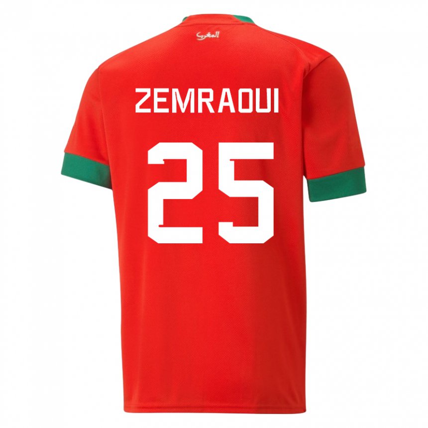 Niño Camiseta Marruecos Oussama Zemraoui #25 Rojo 1ª Equipación 22-24 La Camisa Perú