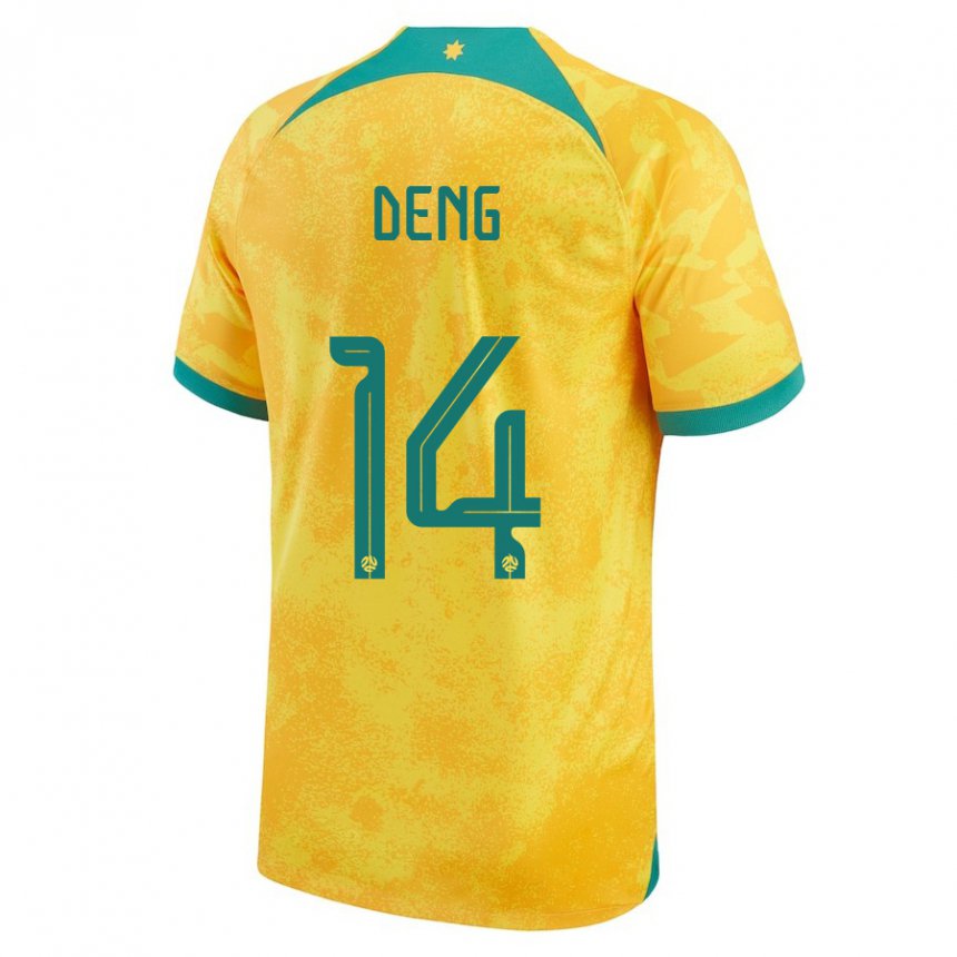 Niño Camiseta Australia Thomas Deng #14 Dorado 1ª Equipación 22-24 La Camisa Perú