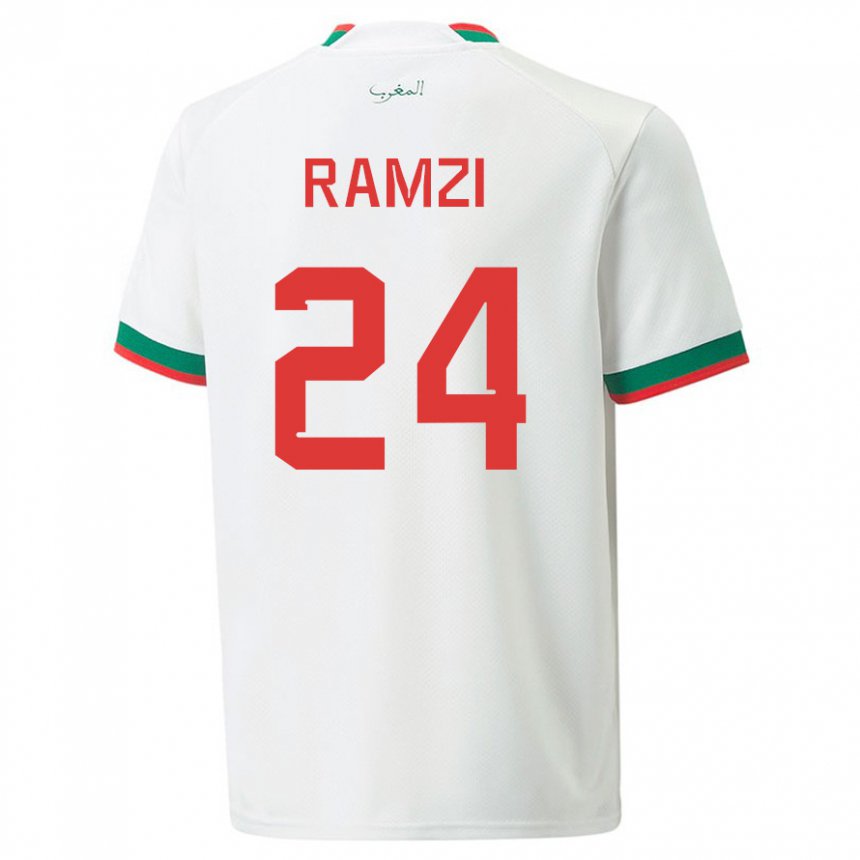 Niño Camiseta Marruecos Achraf Ramzi #24 Blanco 2ª Equipación 22-24 La Camisa Perú