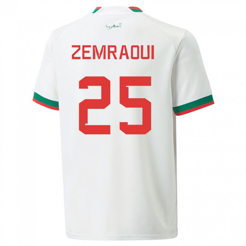 Niño Camiseta Marruecos Oussama Zemraoui #25 Blanco 2ª Equipación 22-24 La Camisa Perú