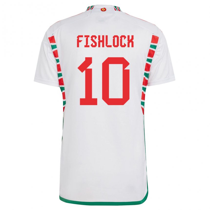 Niño Camiseta Gales Jessica Fishlock #10 Blanco 2ª Equipación 22-24 La Camisa Perú