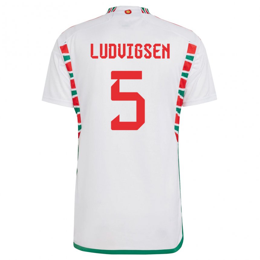 Niño Camiseta Gales Kai Ludvigsen #5 Blanco 2ª Equipación 22-24 La Camisa Perú