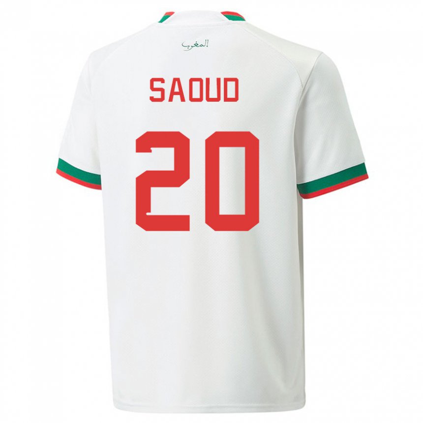 Niño Camiseta Marruecos Imane Saoud #20 Blanco 2ª Equipación 22-24 La Camisa Perú