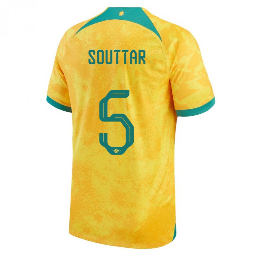 Hombre Camiseta Australia Harry Souttar #5 Dorado 1ª Equipación 22-24 La Camisa Perú