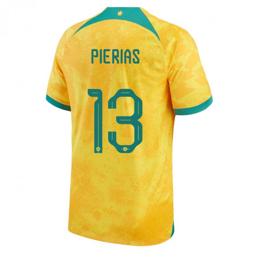 Hombre Camiseta Australia Dylan Pierias #13 Dorado 1ª Equipación 22-24 La Camisa Perú