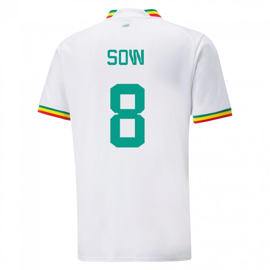 Hombre Camiseta Senegal Mbayang Sow #8 Blanco 1ª Equipación 22-24 La Camisa Perú