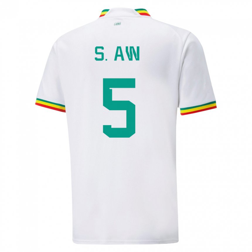 Hombre Camiseta Senegal Souleymane Aw #5 Blanco 1ª Equipación 22-24 La Camisa Perú