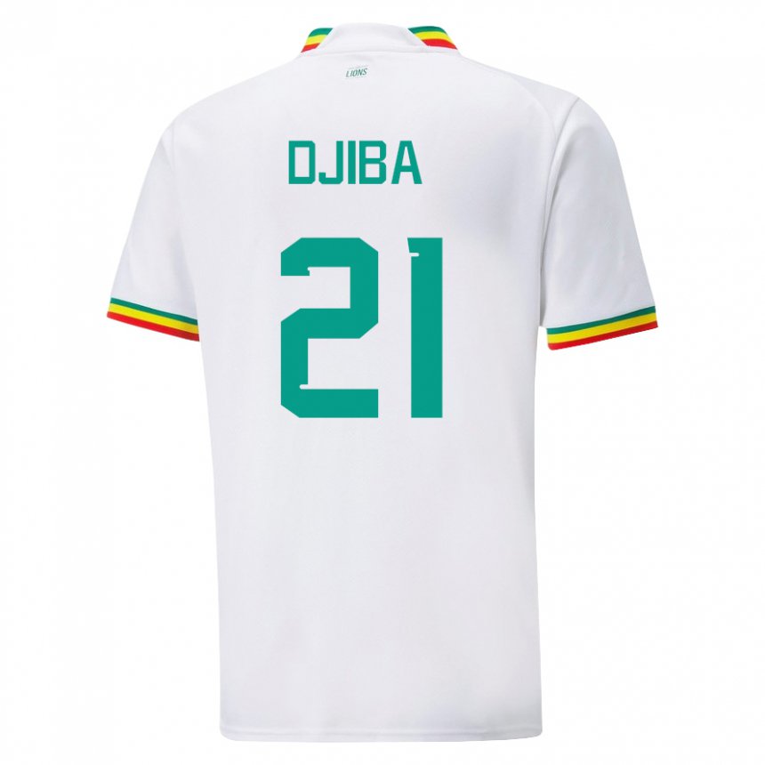 Hombre Camiseta Senegal Francois Djiba #21 Blanco 1ª Equipación 22-24 La Camisa Perú