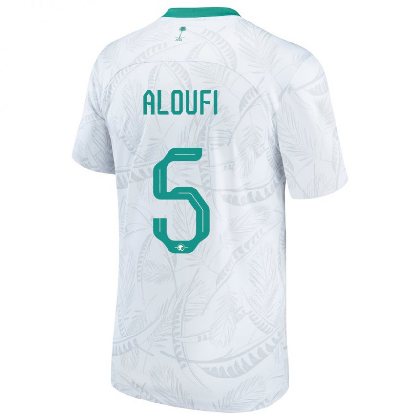 Hombre Camiseta Arabia Saudita Mohammed Aloufi #5 Blanco 1ª Equipación 22-24 La Camisa Perú