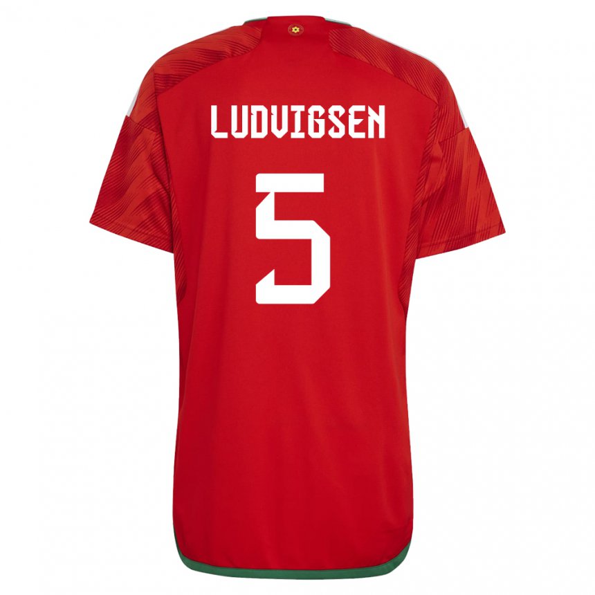 Hombre Camiseta Gales Kai Ludvigsen #5 Rojo 1ª Equipación 22-24 La Camisa Perú