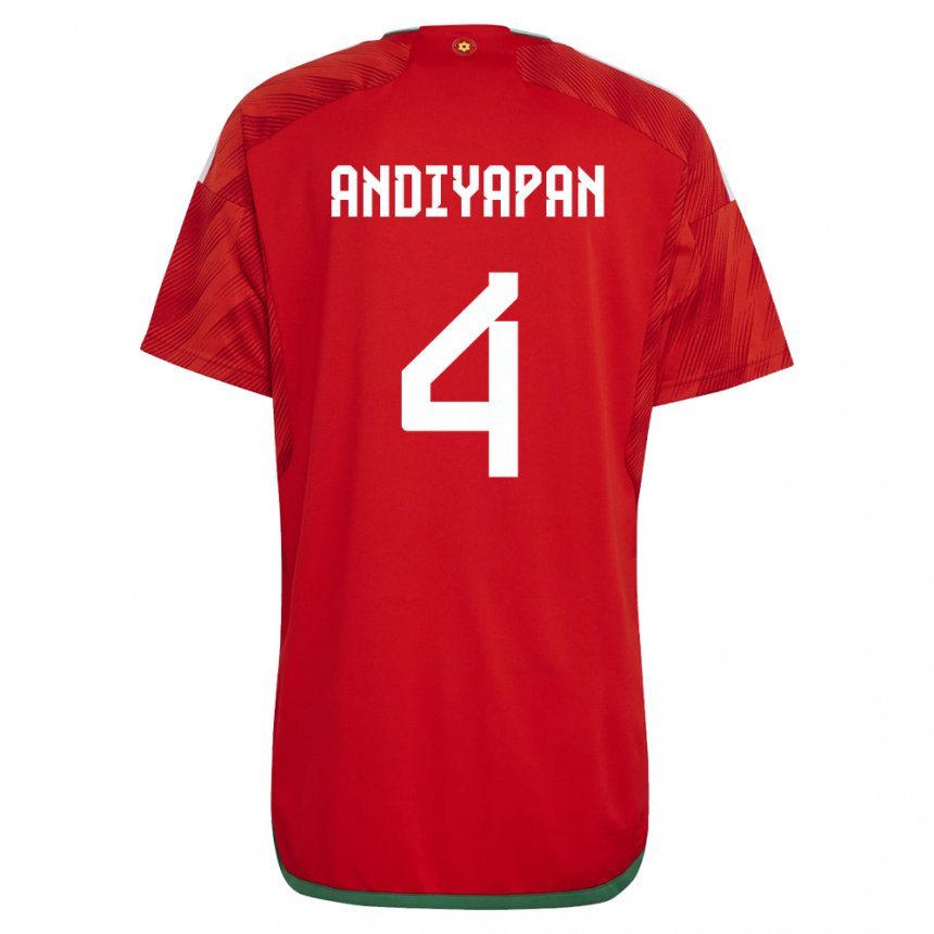 Hombre Camiseta Gales William Andiyapan #4 Rojo 1ª Equipación 22-24 La Camisa Perú