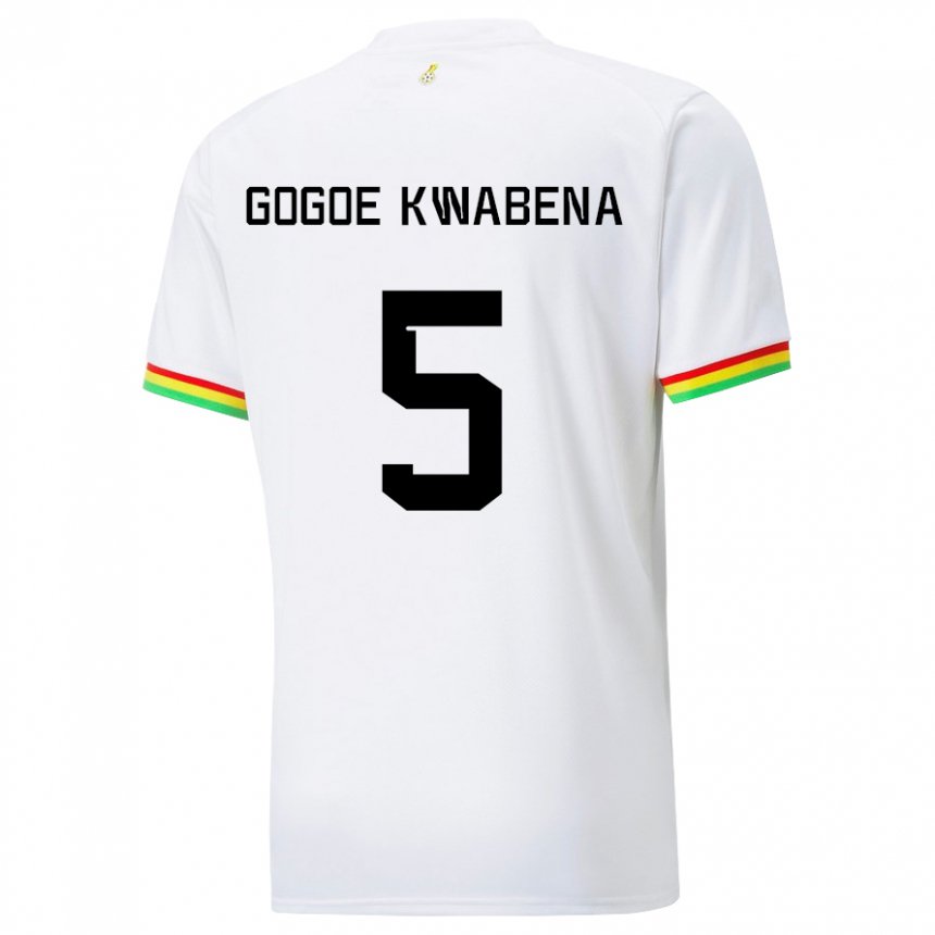 Hombre Camiseta Ghana Boahen Gogoe Kwabena #5 Blanco 1ª Equipación 22-24 La Camisa Perú