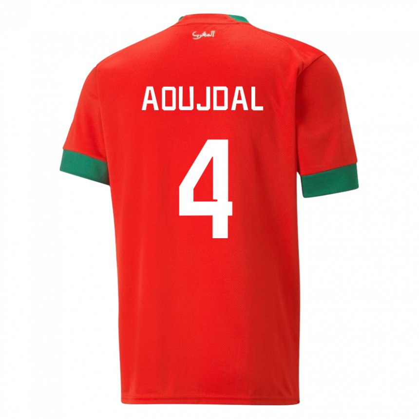 Hombre Camiseta Marruecos Youssef Aoujdal #4 Rojo 1ª Equipación 22-24 La Camisa Perú