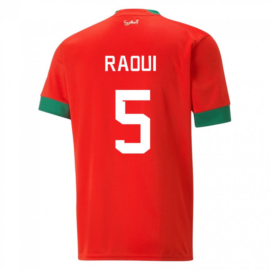 Hombre Camiseta Marruecos Oussama Raoui #5 Rojo 1ª Equipación 22-24 La Camisa Perú